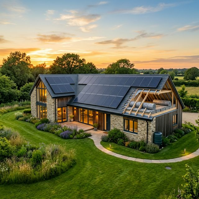 Modern UK home with solar panels and insulation